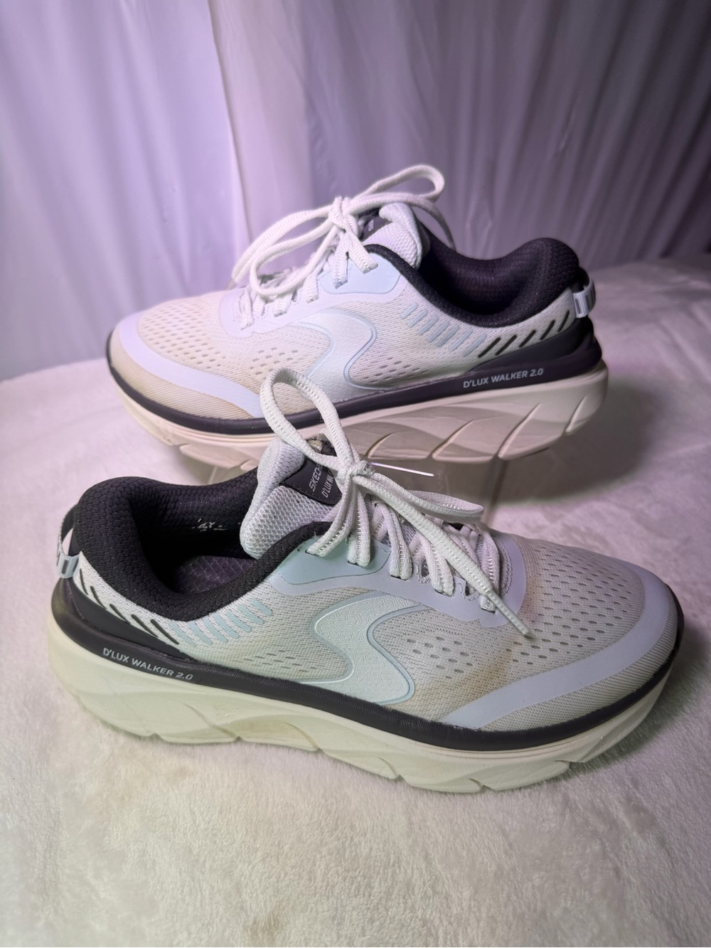 Skechers D'lux Walker 2.0 Women's White with Light Blue and Black Accents - Picture 2 of 11